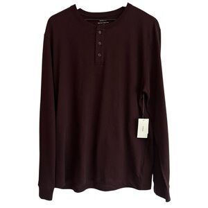 Vince Men Slub Henley Large Maroon Long Sleeve Cotton Shirt New